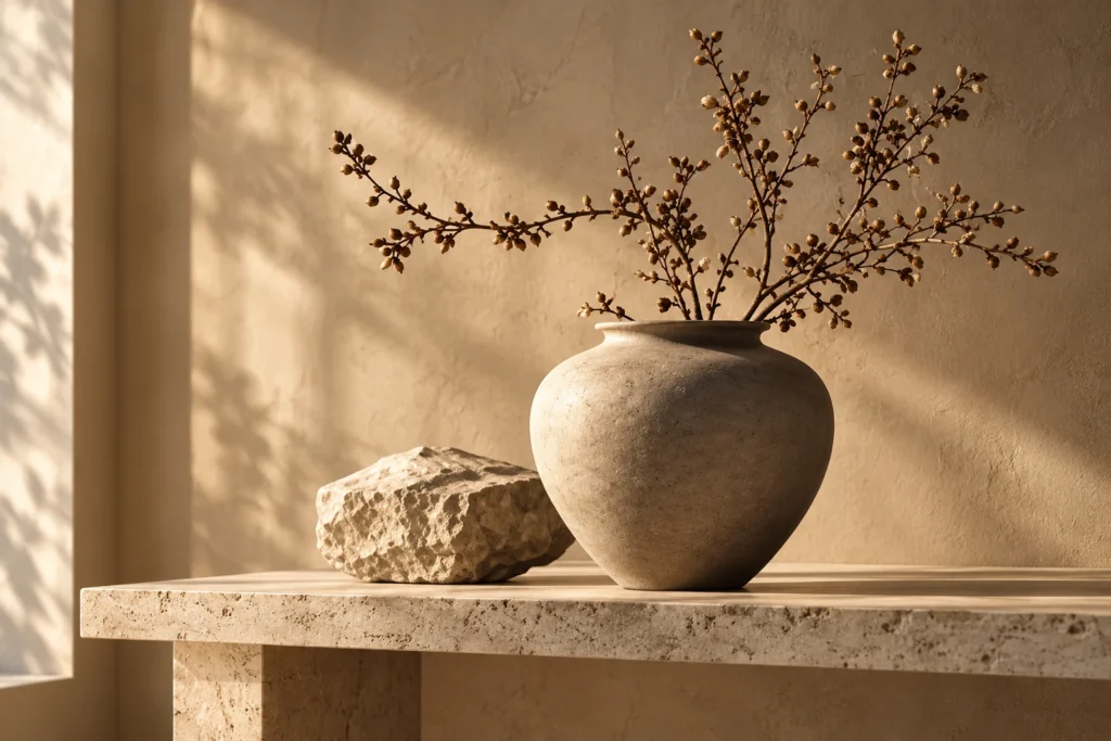 Ceramic vase and decor still life